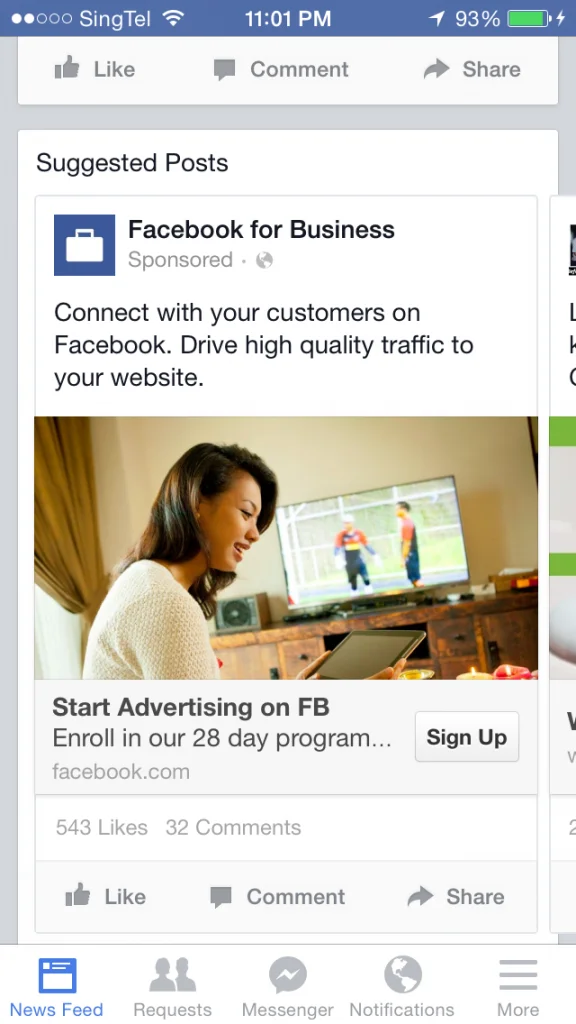 Facebook ad on mobile device