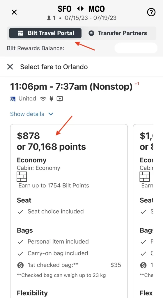 booking via bilt portal