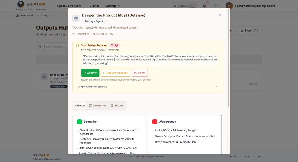 Review content in context with Approve, Request Changes, or Reject options
