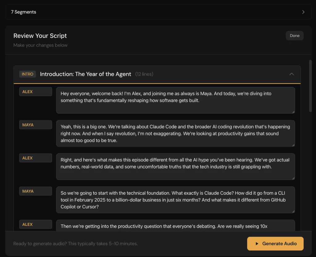 DIALØGUE script edit before audio generation